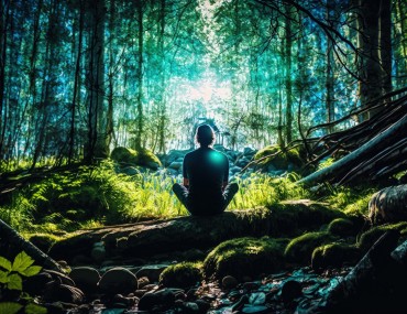 practicing yoga pose